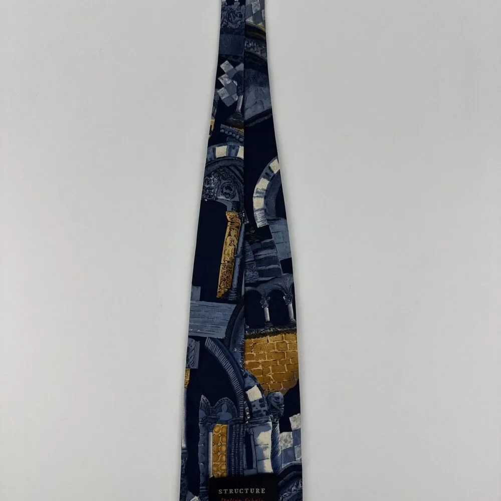 Structure Tie Usa Silk Architecture Gothic Columns Arches Necktie Vtg/Rare